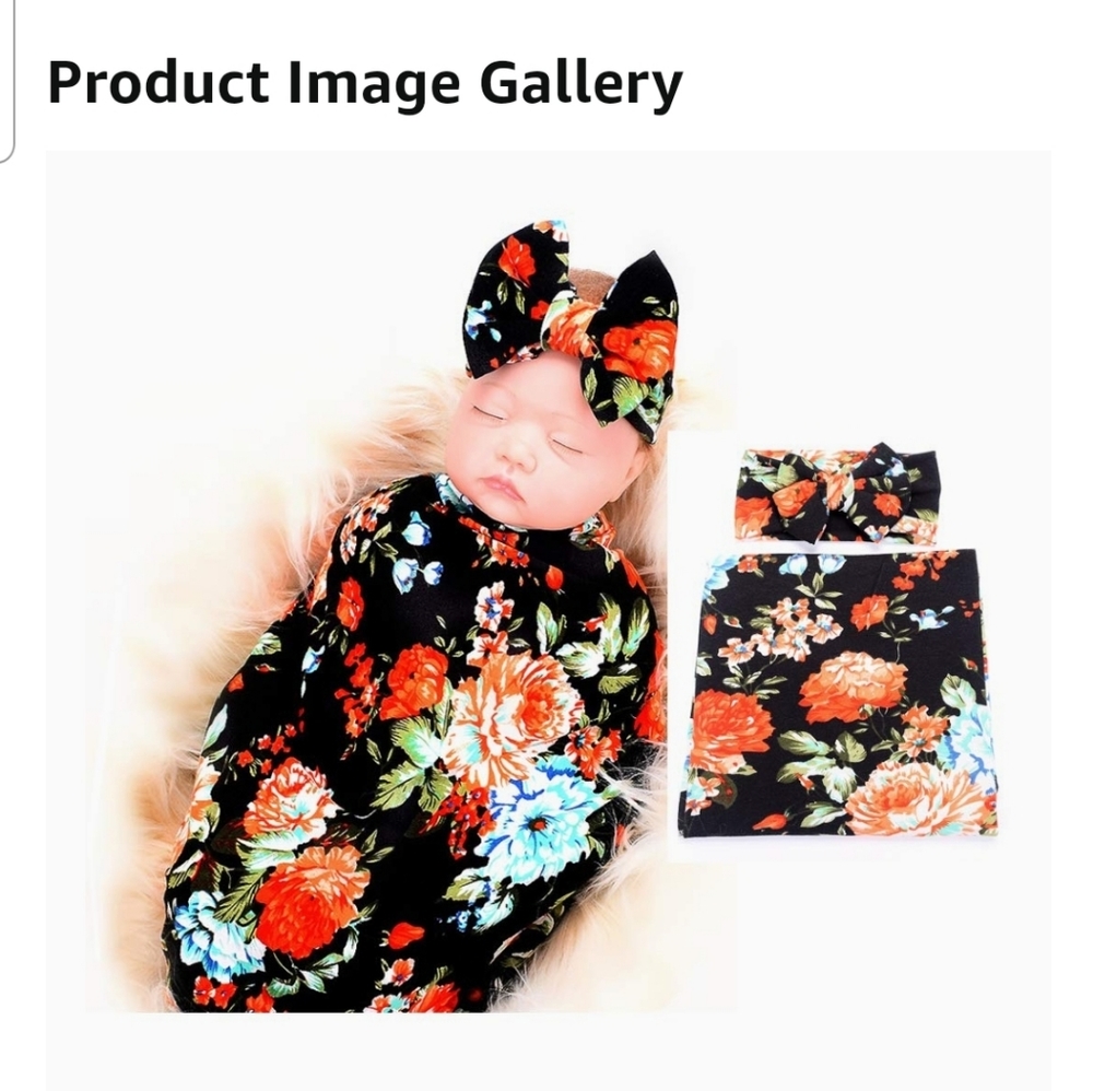 Newborn Baby Sleep Receiving Blanket and Bow Headband Set Baby Swaddle Blanket